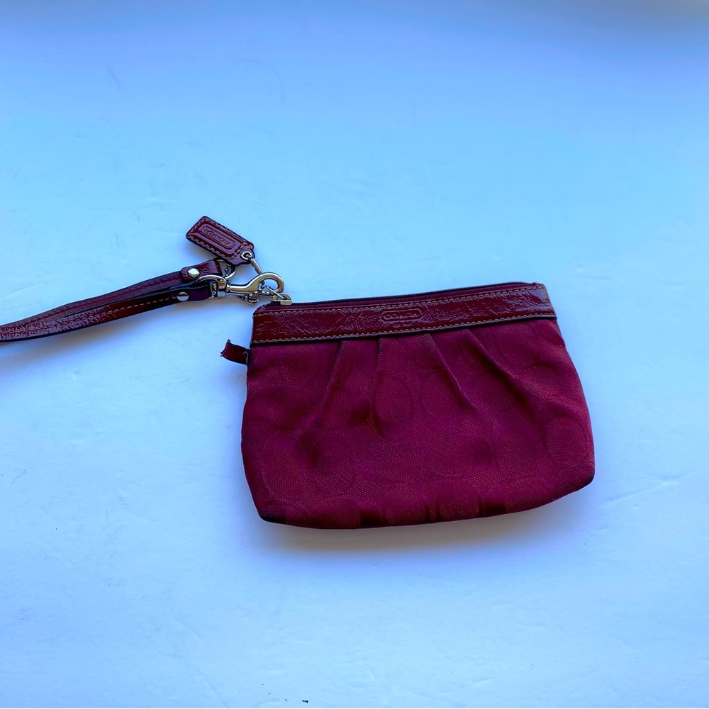 Authentic Coach Burgundy Leather Wristlet Purse